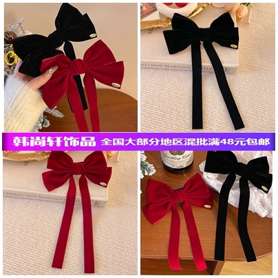 新年红色蝴蝶结发夹女后脑勺