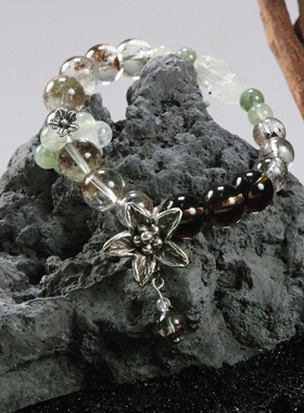 SHURUI 绿幽灵 茶晶 白水晶天然石手串招财手链温润百搭设计感