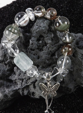 SHURUI 绿幽灵 绿萤石天然白水晶手串手链温润百搭设计感