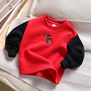 儿童打底衫秋冬国风拜年服男童内搭冬季加绒加厚女童宝宝保暖上衣