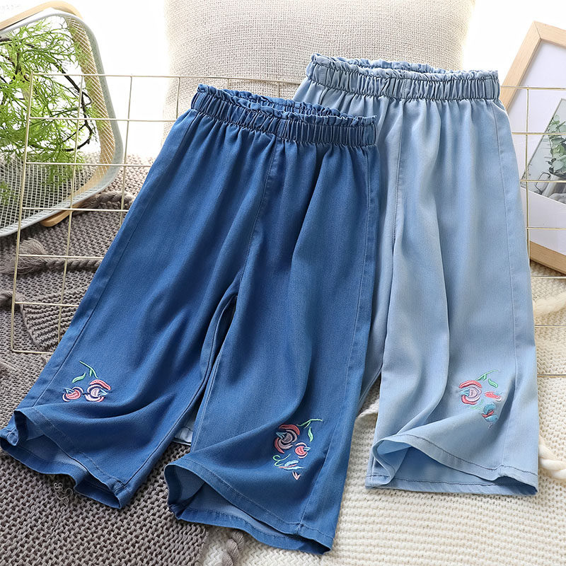 女童七分裤夏装2025新款儿童宽松休闲短裤薄款公主儿童天丝牛仔裤