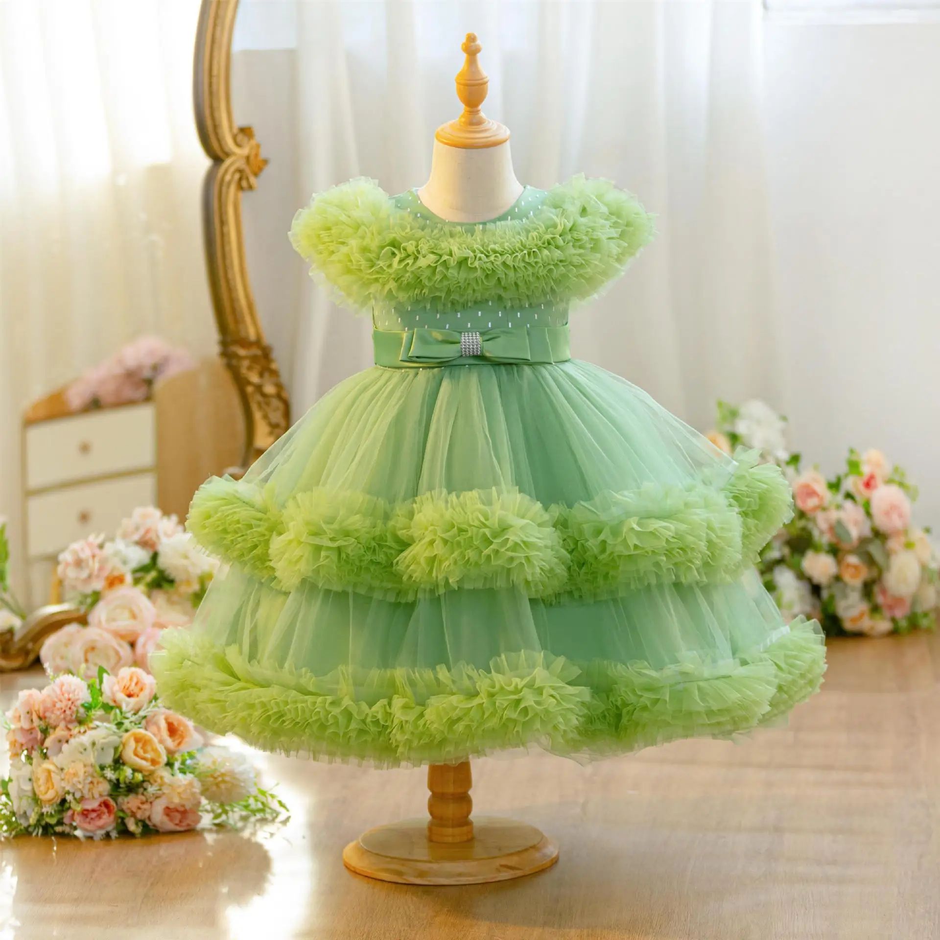 Hetiso Infant Baby Girl Christmas Party Ball Gown Lace Embro