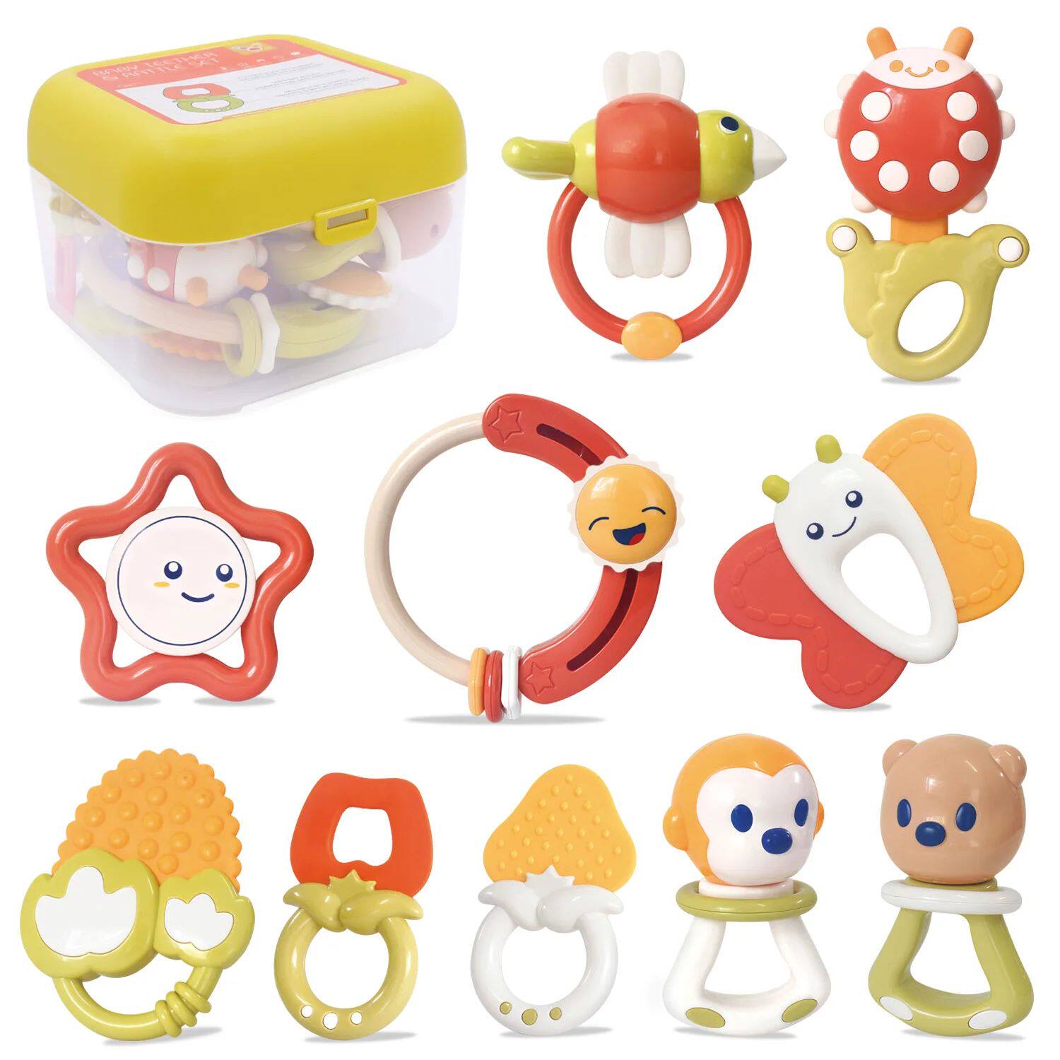 10PCS Baby Rattle 0-12 Months Newborn Soft Bell Teether Hand