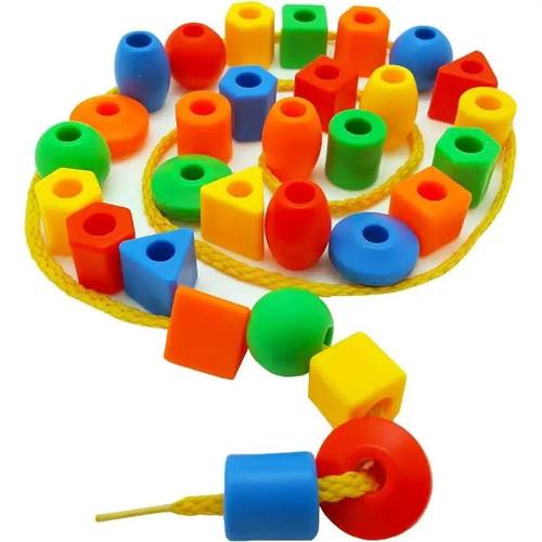 Rainbow Lacing Beads 25 Beads 3 Strings Montessori Toys Thre