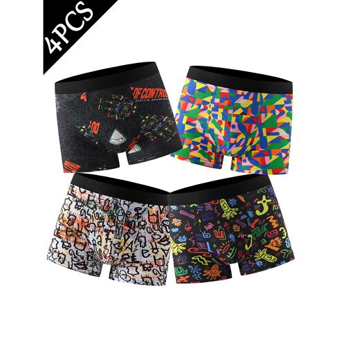 4-Piece Mixed Set of Boys' Underwear with Robot Print, Stree