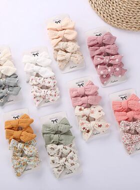 4Pcs/Set Baby Bows Hair Clips Muslin Girls Hairpins Hairclip