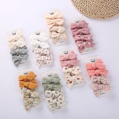 4Pcs/Set Baby Bows Hair Clips Muslin Girls Hairpins Hairclip