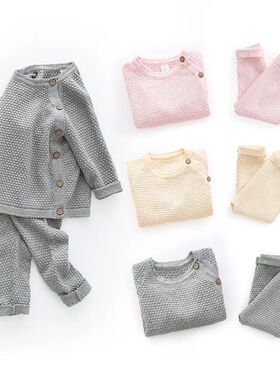 2PCS Autumn Winter Baby Boys Girls Solid Color Clothing born