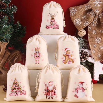 6pcs Christmas Linen Cotton Gift Bags Merry Christmas Decora