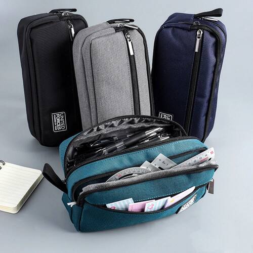 portable three-layer large capacity pencil bag boy canvas pe