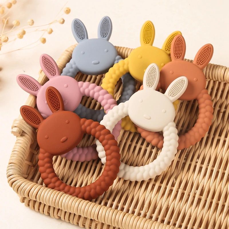 1pc Baby Silicone Teether Cartoon Rabbit Rodent Teething Rin