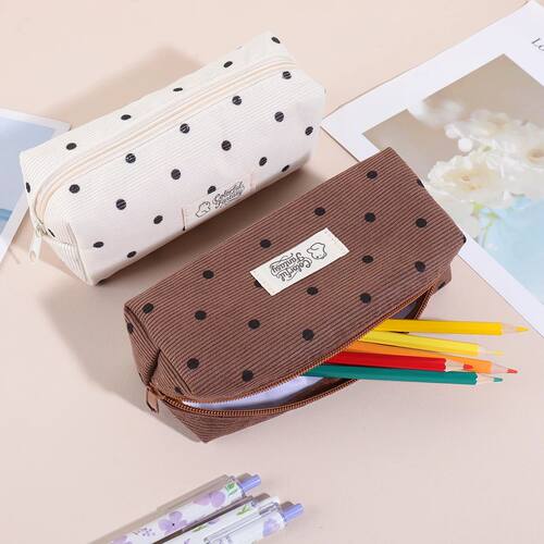 Cute Polka Dot Pencil Case for School & Office Zipper Pouch