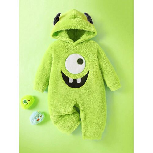 Baby boy monster embroidered demon ear hat plush jumpsuit