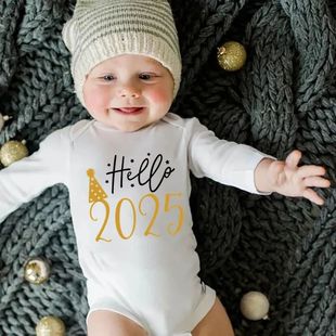 Hello 2025 Newborn Baby Bodysuit Cotton Long Sleeve Infant R