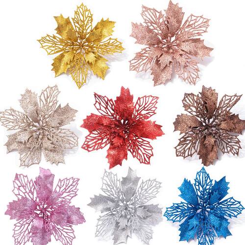 5PCS Christmas Flower Heads Colorful Glitter Powder Xmas Flo