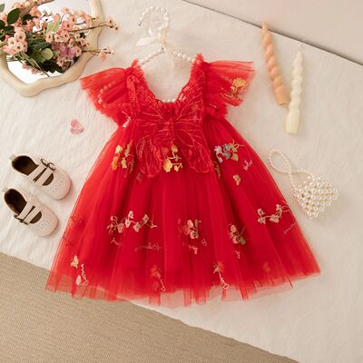 Summer  Floral Embroidery Chiffon Baby Girl Princess Dress,