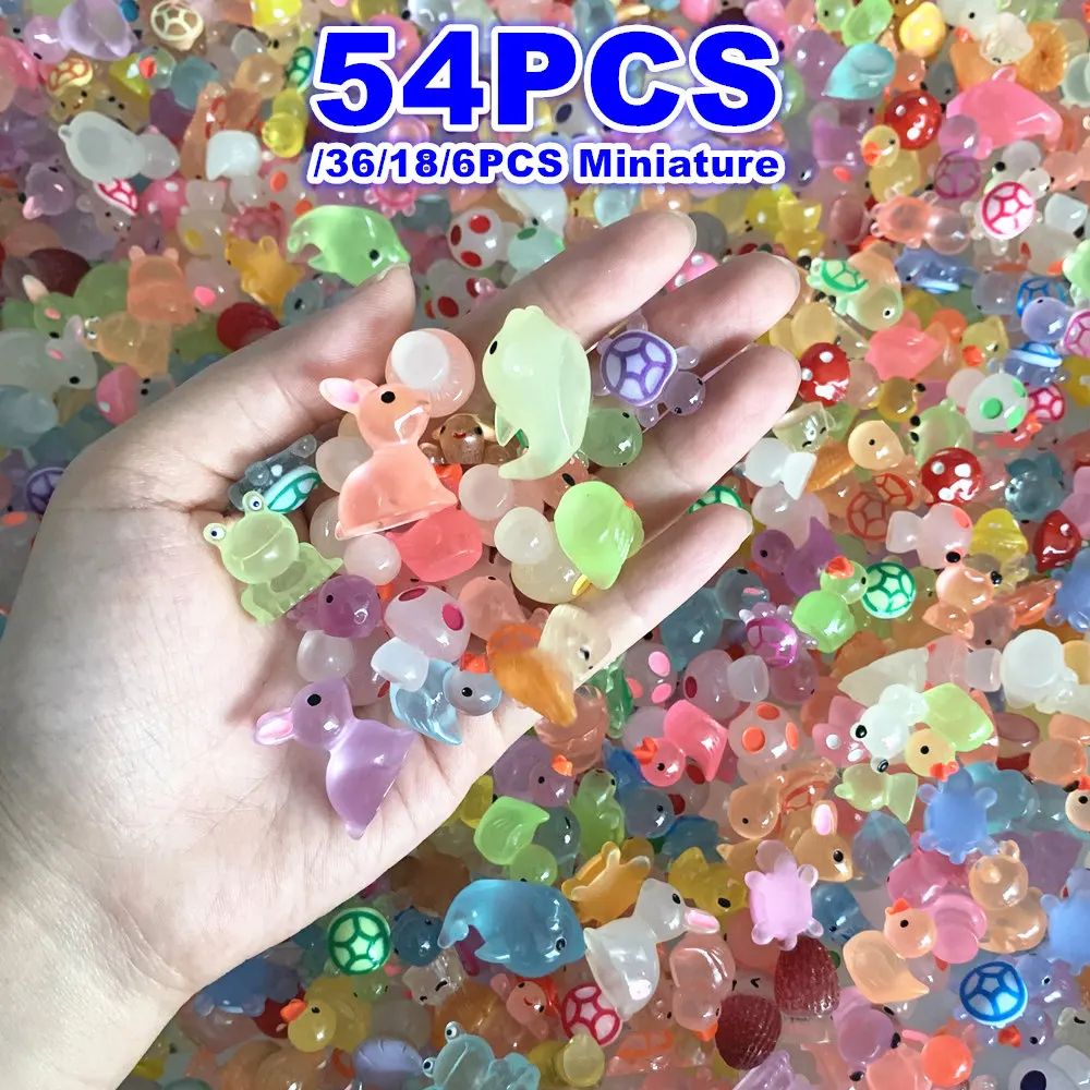 6/18/36/54pcs Luminous Mini Resin Animal Mushroom Figurine G