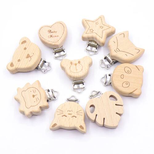5PCS Wooden Rabbit Star Pacifier Clip Baby Accessories Woode