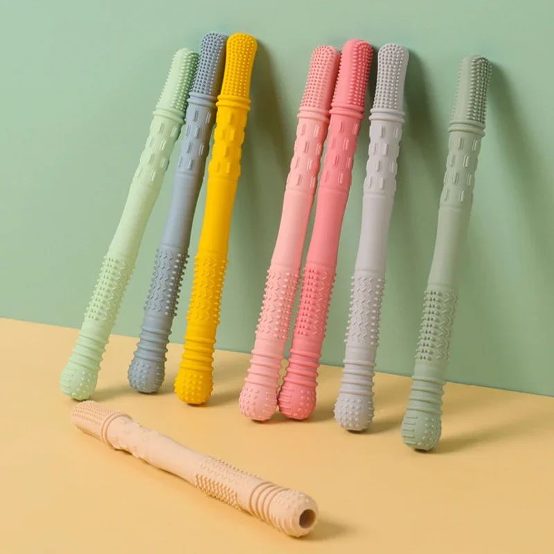born Hollow Teething Tube Baby Silicone Teether Stick Biting