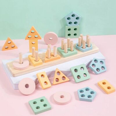Montessori Wooden Color Sorting Stacking Toys Makron Puzzle