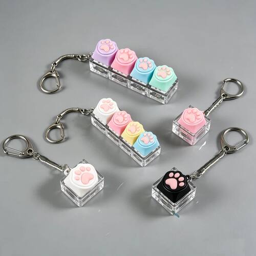1/4 Key Silicone Cat Paw Keyboard Keychain LED Light - Stres