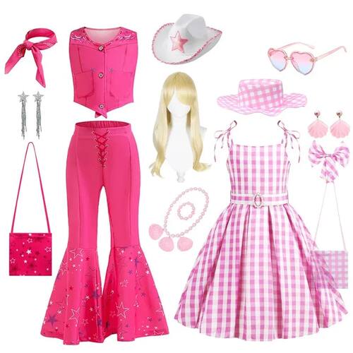 Barbi Girl Dress Plaid for Birthday Kids Halloween Party Pri