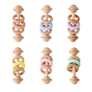 1Pc Baby Wooden Rattle Teether Toys Beech Wooden Ring Star H