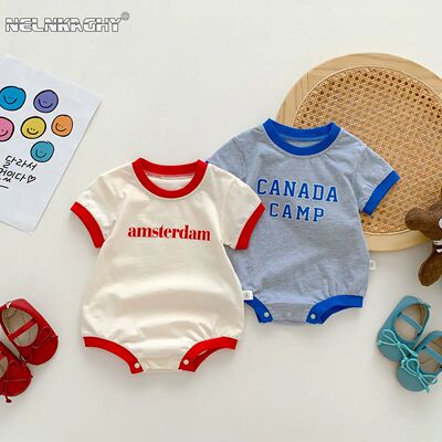 Summer Infant Baby Short Sleeve Letter Outfit Pure Cotton Ju