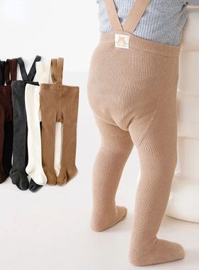 Autumn Baby Tights with Straps Knitted Cotton Toddler Suspen