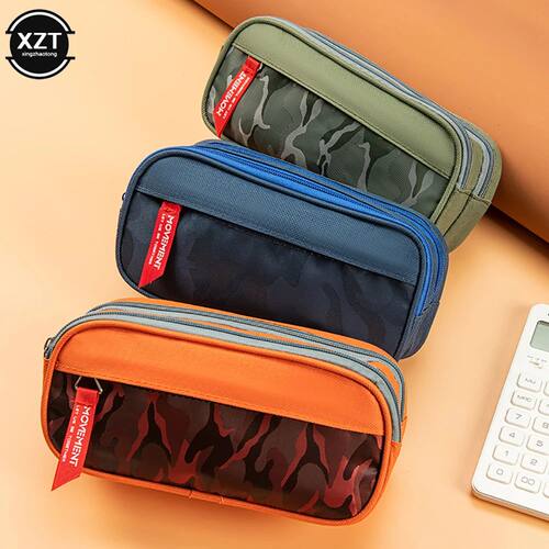 Double zipper camouflage canvas pencil case Boys Girl pencil