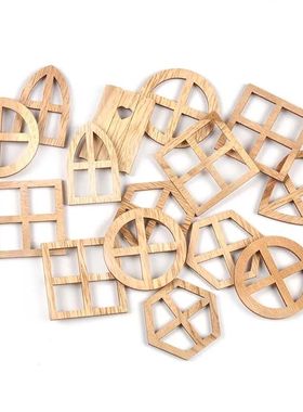 25Pcs 30-45mm Round/Heart/Hexagon Mini Window Wood Crafts Sl