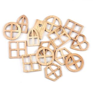 Mini 45mm Crafts Wood Window Hexagon Heart Round 25Pcs