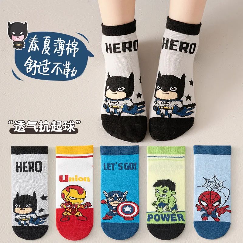 5 Pairs Spiderman Cotton Children's Socks iron Man Hulk Thor