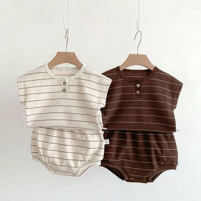 Summer Baby Girls Clothes Set Stripe Boys Infant Clothing Se