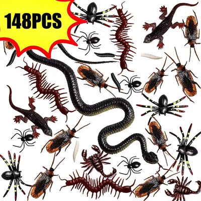 148pcs Halloween Fake Insect Cock Bugs Spider Kids Funny Toy