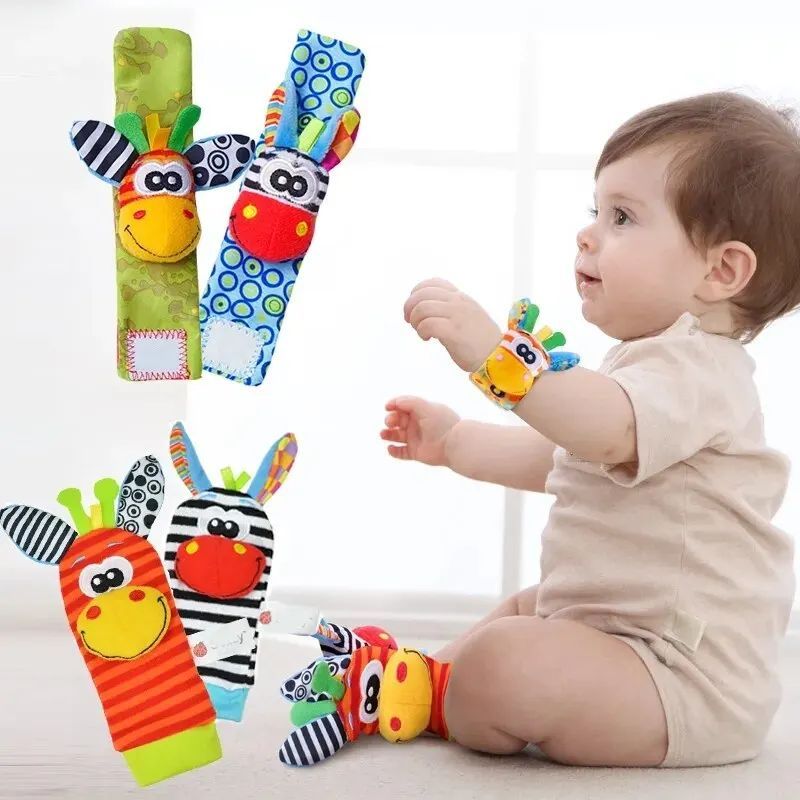 0-12 Months Baby Rattles Toys Animal Socks Wrist Strap +Ratt