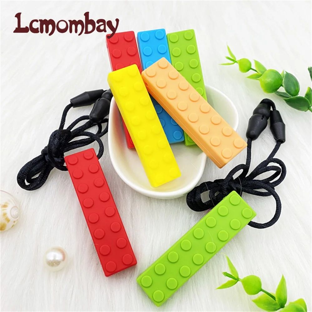 1Pcs Block Baby Teethers Sensory Chew Necklace Brick Silicon