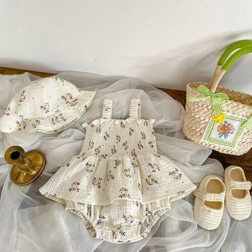 2PCS Summer Linen Floral Infant born Baby Girls Bodysuit Act