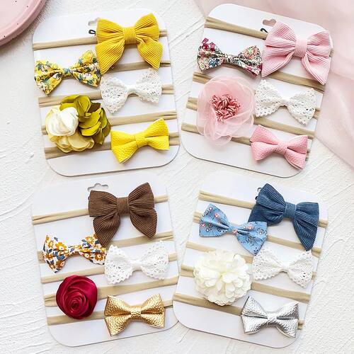 5Pcs/Set Baby Flower Bows Headband for Girls Children Elasti