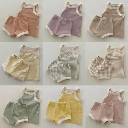 2025  Baby Sleeveless Clothes Set Boy Girl Summer Thin Cotto
