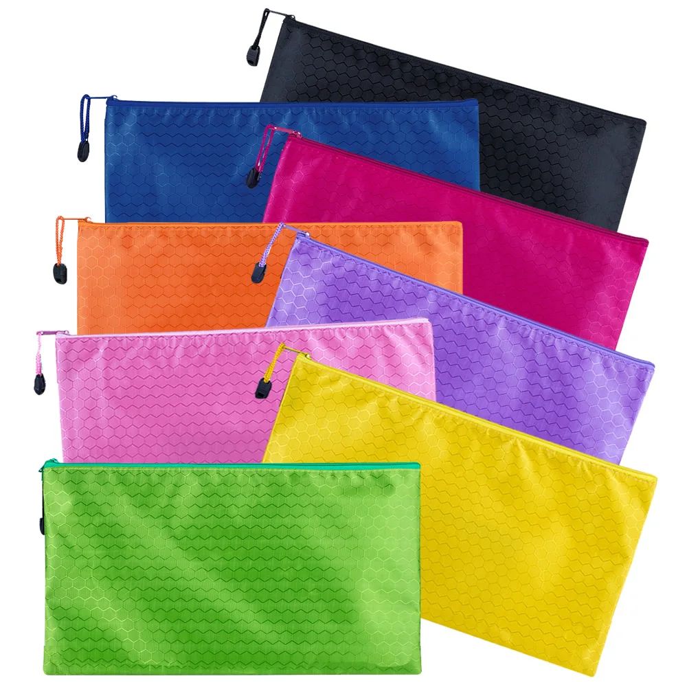 8 Colors Black Grid Pencil Bag Zipper Pouch Bill File Bag Ma