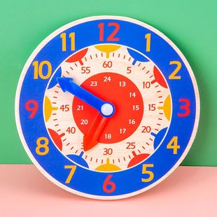Baby Montessori Toys Wooden Clock Hour Minute Second Cogniti