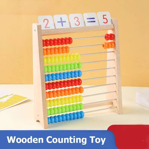 Classic Wooden Educational  Math 10-Row Counting Toy 100 Bea