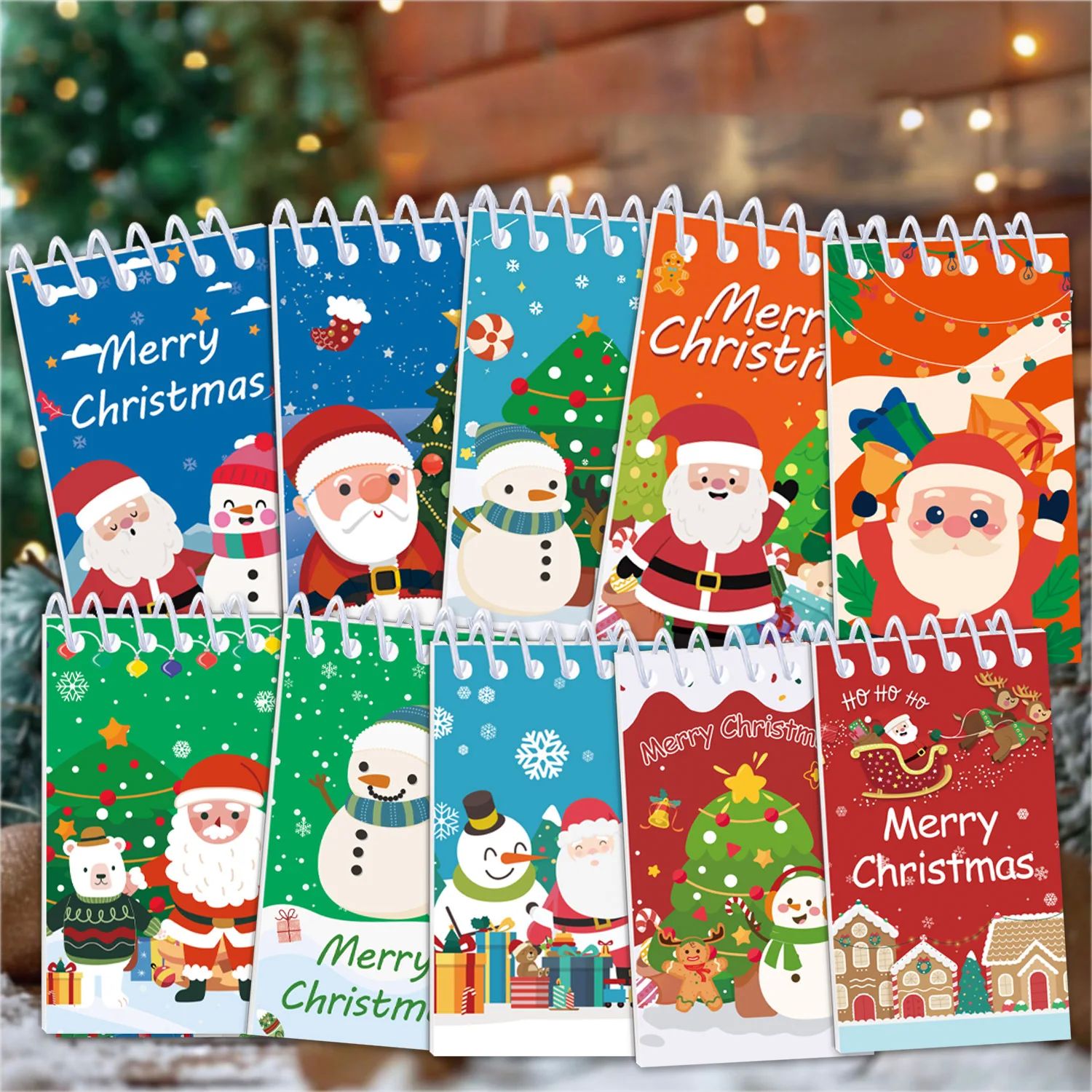 10Pc Cartoon Snowman Santa Claus Portable Coil Notebook Mini