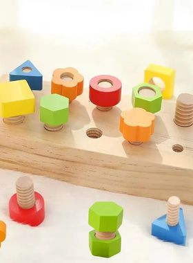 Montessori Wooden Toys Nut Bolts Building Color Shape Sorter