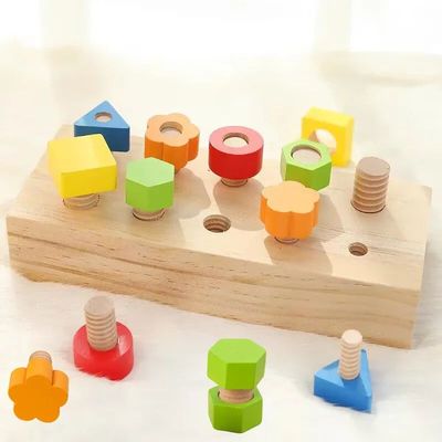 Montessori Wooden Toys Nut Bolts Building Color Shape Sorter