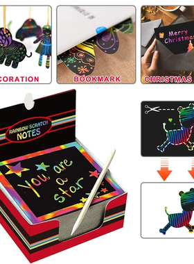 100/10pcs Rainbow Scratch Mini Notes Paper Pad Cards With 2