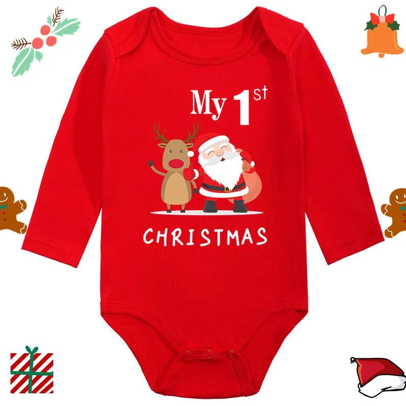 My 1st Christmas Santa Claus Elk Print born Cute Long Sleeve