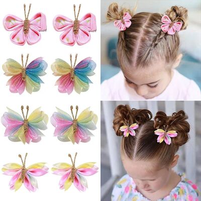 2pcs/set Butterfly Hair Clip Gradient Flocking Hairpins with
