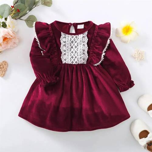 Baby Girl Fashion Dress Long Sleeve Ruffle Satin Finish Skir